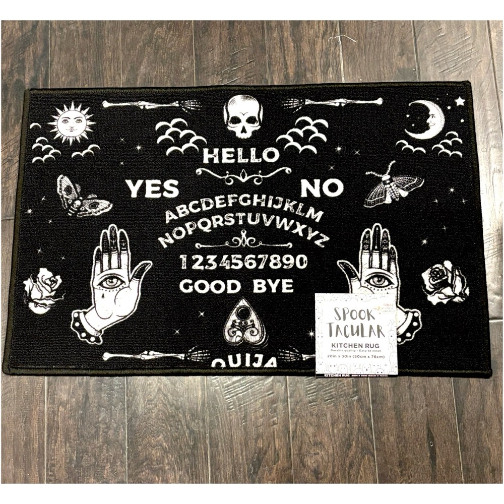 👻 NEW HALLOWEEN OUIJA BOARD DECOR NON SLIP MAT BLACK WHITE SUGAR SKULL SPOOKY